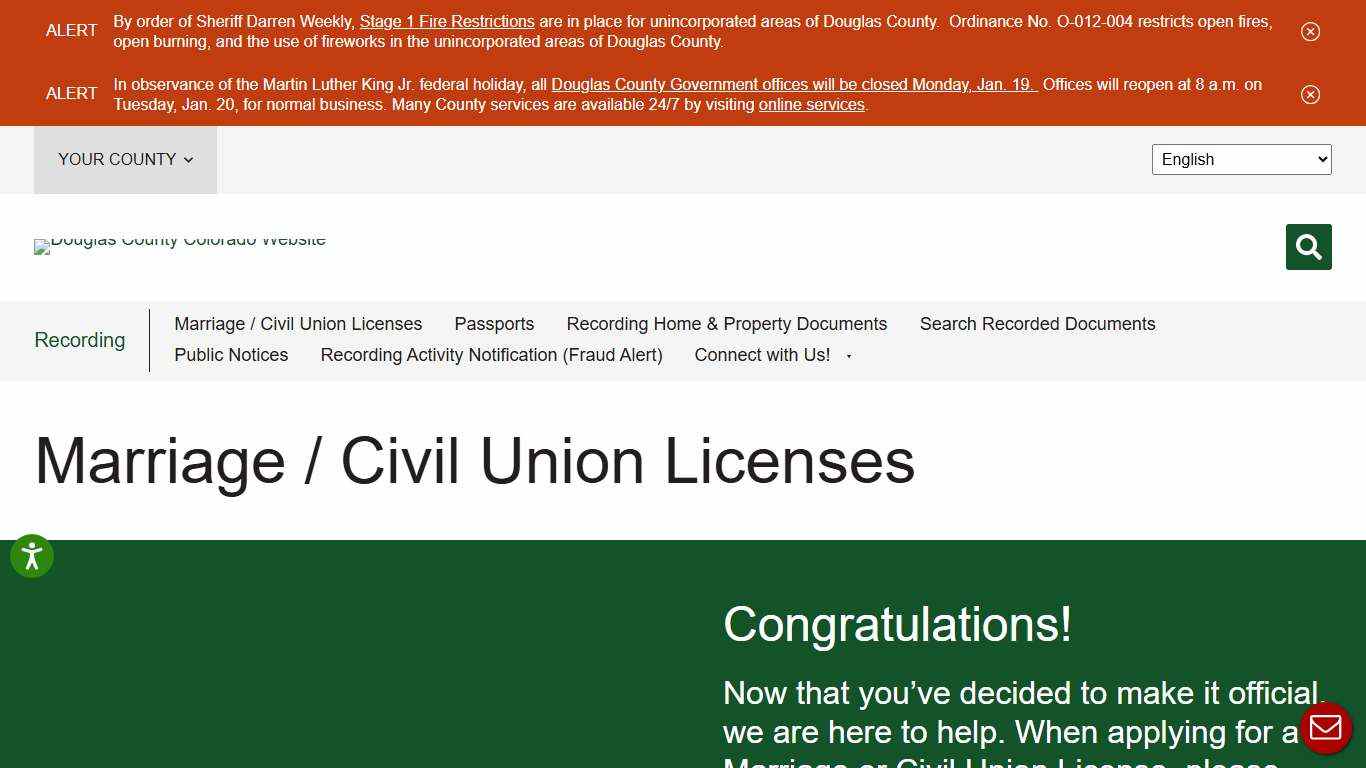 Marriage / Civil Union Licenses - Douglas County