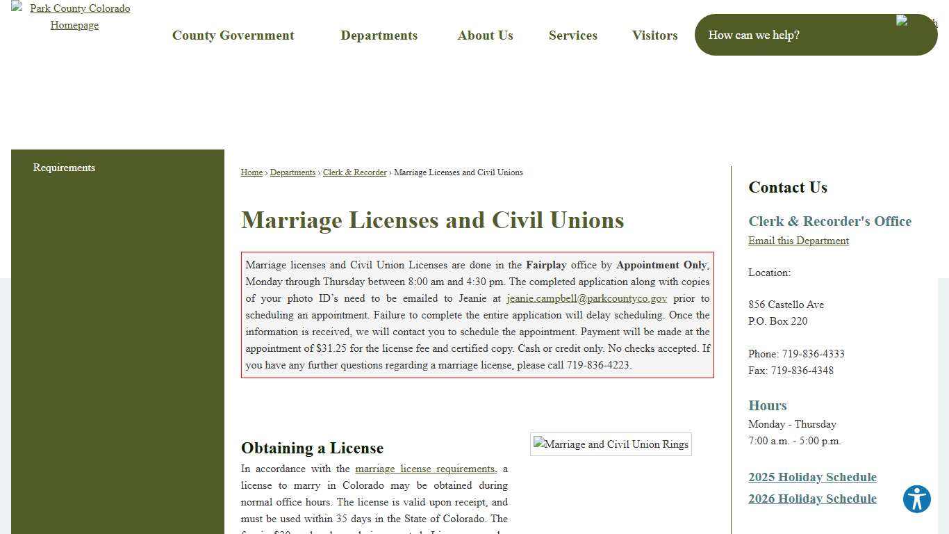 Marriage Licenses and Civil Unions | Park County, CO